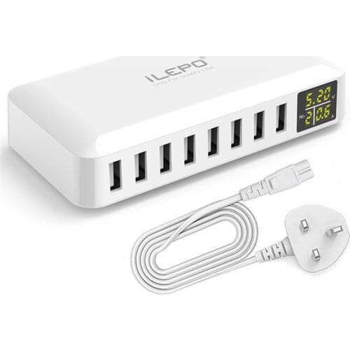 8 Port USB Charger LCD Display Charging Stations for Multiple Devices Desktop Wall Charger for Laptops Tablets and Phones