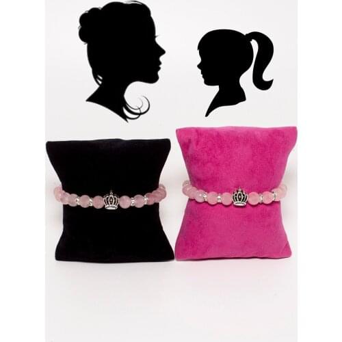 Combi Quartz Pink Mother Daughter Bracelet, 8mm Beads Bracelet, bracelet mother of 17 cm, 13 cm in diameter wristbands children