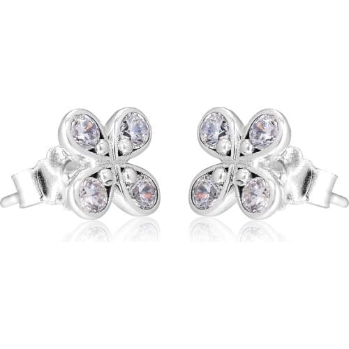 CKK Silver 925 Jewelry Four Petal Flowes Studs Earring For Women Anniversary Gift Sterling Silver Original Earring