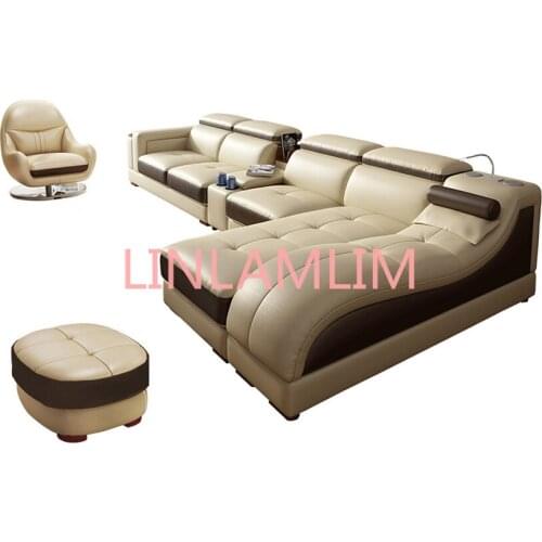 Living room Sofa set Nordic диван мебель кровать muebles de sala L shape genuine leather sofa with massage speaker cama puff asi