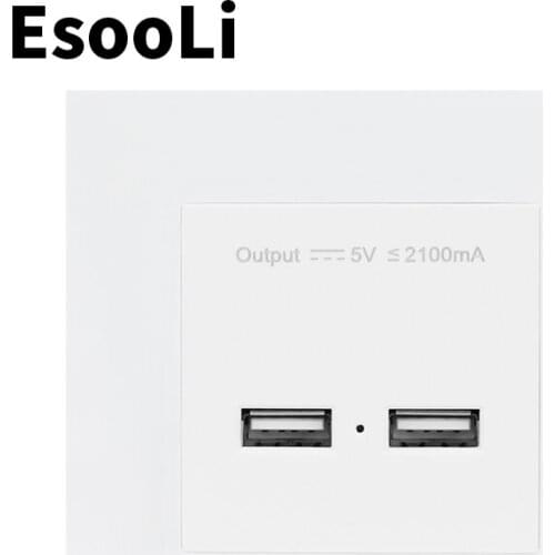 EsooLi Plastic Panel EU/UK Standard Dual USB Smart Charging Port 5V 2A Output With Usb Ports 86*86mm USB socket