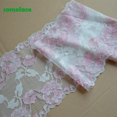 2Yds 17cm Wide Transparent Mesh Fluorescence Pink Damask Stretch Lace Trim Elastic Lace Bridal Belt Headwear Garment Springy
