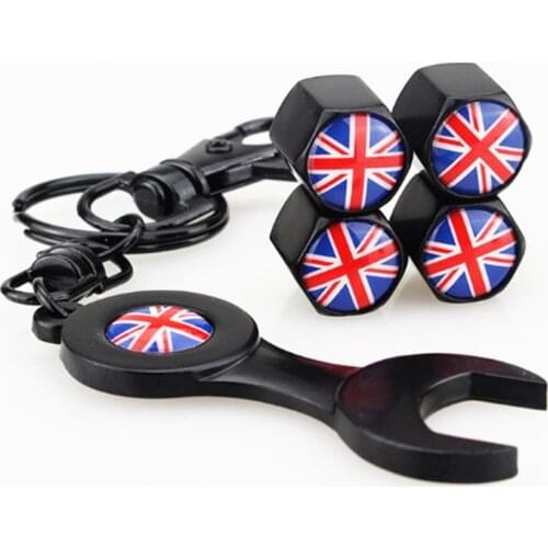 FDIK 4 pcs/set British Flag Style Stainless Steel Silver Car Wheel Airtight Tyre Tire Stem Air Valve Caps Keychain Tire Acce