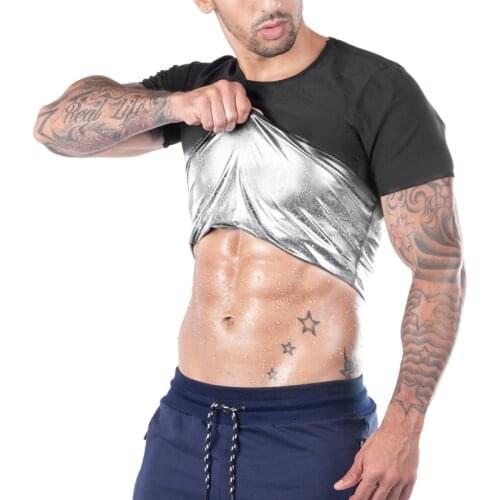 Hot Sweat Sauna T-Shirt Men Body Shaper Waist Cincher Trainer Corset Compression Tank Tops Fitness Gym Workout Suit Short Sleeve