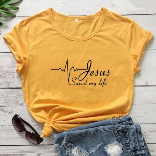 Jesus Saved My Life Heartbeat T-shirt Spiritual Women Christian Church Tshirt Unisex Religious Faith Disciple Top Tee Shirt