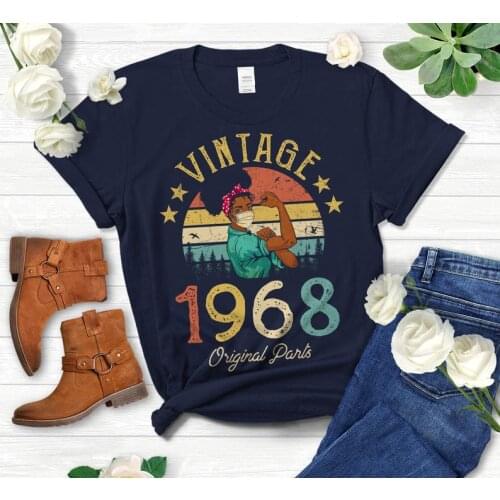 Vintage 1968 Original Parts T-Shirt African American Women with Mask years old 52nd Birthday Gift Idea Girls cotton Streetwear