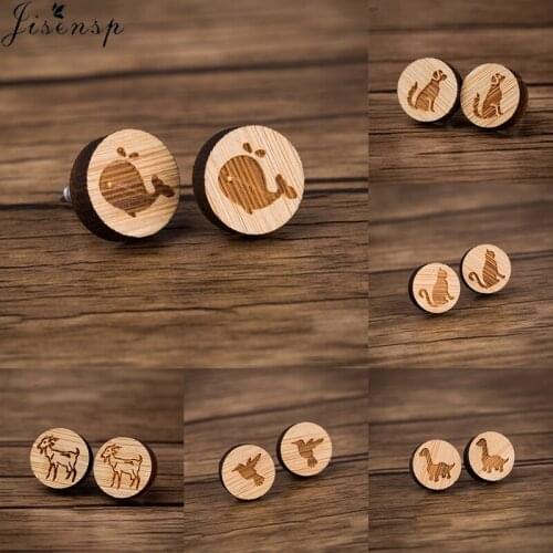 Jisensp Classic Wooden Animal Whale Earrings for Women Ladies Fashion Dog Cat Ear Studs Earrings Fashion Jewelry Gift bijoux