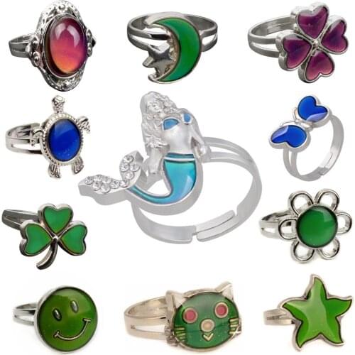 Silver color retro Adjustable mood Rings for Women temperature control color heart oval round butterfly Fashion Jewelry 2020