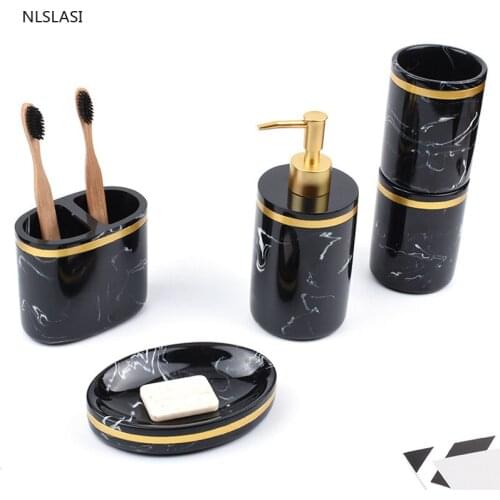 Creative resin five-piece bathroom set Nordic imitation marble pattern bathroom toilet set hotel supplies bathroom set