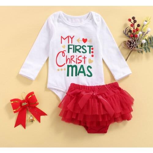 Ma&Baby 0-24M My 1st Christmas Baby Girls Clothes Set Letter Romper Ruffles Skirts Outfits Xmas Clothing