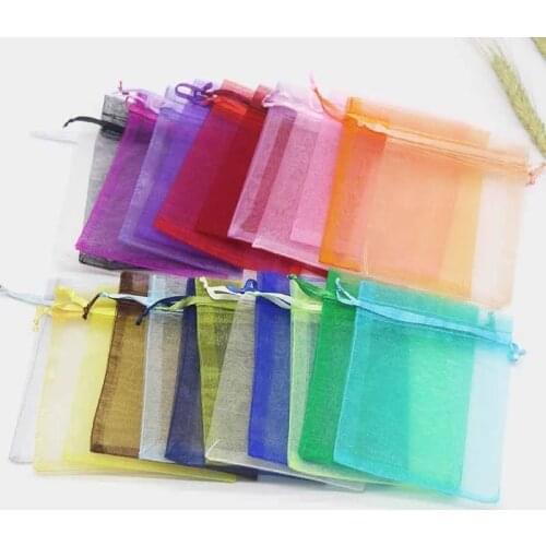 25/50pcs Organza Bag Jewelry Pouches Wedding Parry Gift Candy Drawstring Bag For Jewelry Earring Display Packaging