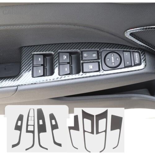 Stainless steel carbon fiber Car door armrest window lifting panel sticker For Hyundai Elantra 2016 2017 2018 accessories C1526