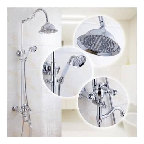 Luxury Bathtub Waterfall Shower Faucet Silver Shower Sets Chrome Sprinkle Retro Suit Carved Hand Shower Head Bathtub Mixer