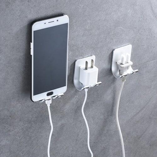 Self-adhesive Home Office Wall Adhesive Space Aluminum Plug Socket Holder Hanger Wall Storage Hook Power Plug Holder 3 colors