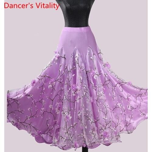 Modern Dance Racing Performance Costume Applique Floral Splicing Skirt Ballroom National Standard Waltz Jazz Dancing Stage Outfi