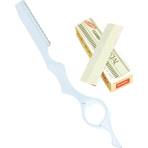 Meisha Safety Hair Cutting Razors for Hairdressers Steel Barber Salon Thinning Tools+10pcs Blades Scraping Eyebrow Knife HC0007