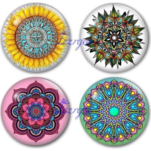 Mandala glass cabochon, Religion Buddhism Hinduism Round photo glass cabochon demo flat back Making findings