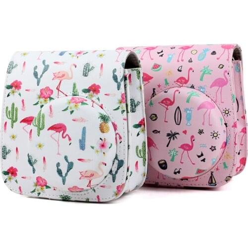PU Leather Instant Camera Flamingo Shoulder Strap Bag Fujifilm Instax Mini 9 8 Camera Accessories Protector Cover Case Pouch