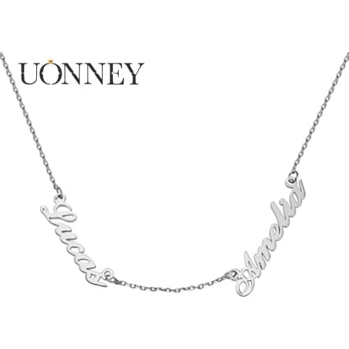Uonney Double Name Custom Necklace Gold Color Plated Word Number Initial Gift For Women Pendant Jewelry 2021 Mothers' Day
