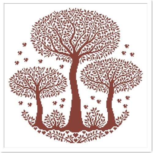Three trees cross stitch package plant 18ct 14ct 11ct white fabric cotton silk thread embroidery DIY handmade needlework