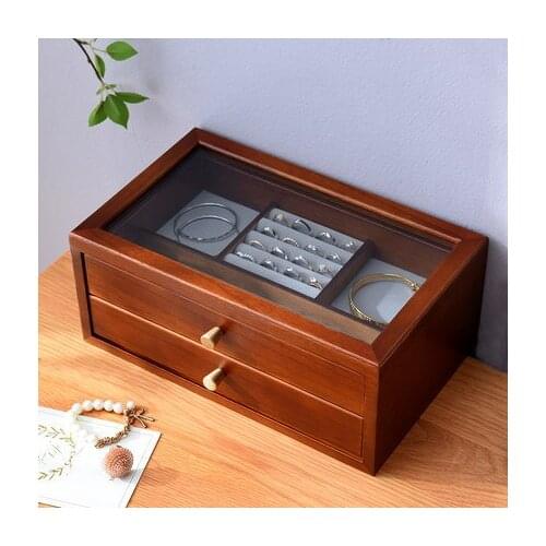 Solid Wood Jewelry Storage Box Large Capacity Earrings Earrings Storage Box Necklace Ring Storage Box