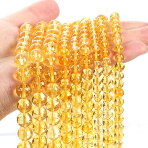 Yellow Quartz Crystals Natural Stone Beads Round Loose Spacer Bead For Jewelry Making DIY Bracelet Necklace Strand 4/6/8/10/12MM