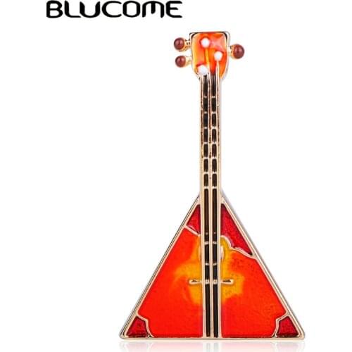 Blucome Creative Musical Triangle Guitar Shape Brooch Enamel Gold Color Jewelry Women Girl Apparel Scarf Hat Bag Pin Accessories