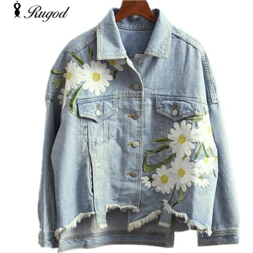 2019 New Fashion Arrival Womens Embroidery Denim Jackets Vintage Casual Long Sleeve Loose Coat Female Jean Jacket Outerwear