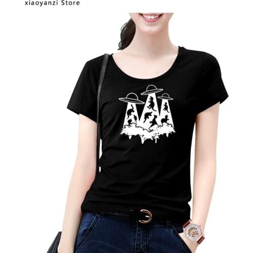 UFO Tshirt Dinosaur Abduction Take It Away Summer High Quality Short Sleeve women Cotton T-shirt