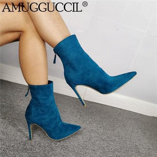 Customize 2021 New Plus Big Size 36-47 Blue Zip Fashion Sexy High Heel Female Lady Autumn Winter Women Boots X2018