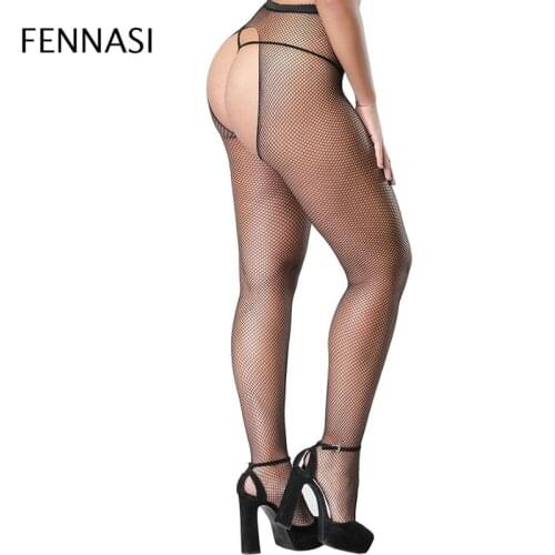 FENNASI 3 Pairs Hot Sexy Women Plus Size Fishnet Tights Open Crotch Mesh Big Size Pantyhose Lady Nylons Fishnet Grid Pantyhose