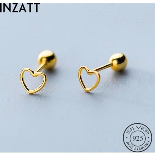 INZATT Real 925 Sterling Silver Minimalist Hollow heart Stud Earrings For Fashion Women Party Fine Jewelry Bead Cute Accessories
