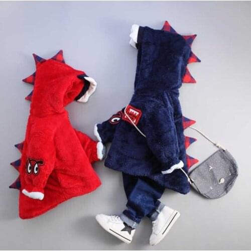 Winter New Boys Girls Cotton Padded Winter Coats Childrens Keep Warm Thick Hooded Zipper Outerwear Baby Clothes Dinosaur