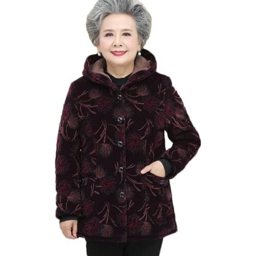 2020 Middle-aged Elderly Women Winter Jacket Plus Size 5XL Warm Print Cotton Padded Parka Grandma Thick Parkas Jacket Coat1664