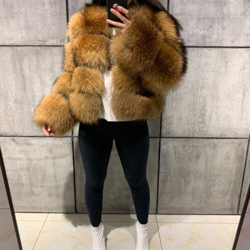 Winter Fake Raccoon Fur Jacket Women Fluffy Faux Fur Coat Brown Thick Warm Outerwear Fashion Overcoat 2020 New Casaco Feminino
