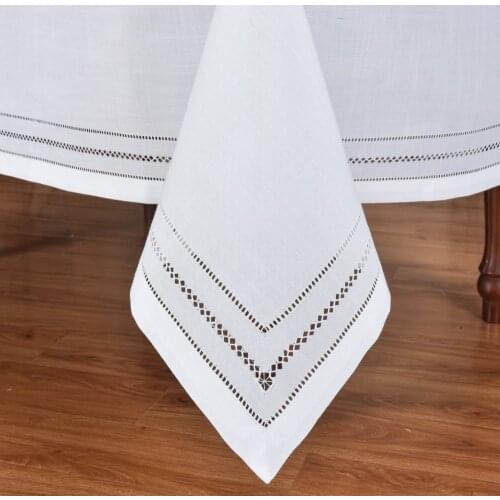 [0396Camellia Casa]Luxrary Concise Tablecloth Hemstitched by Hand,Square Rectangle,Linen Look & Washable, Home,Restaurant,Airbnb