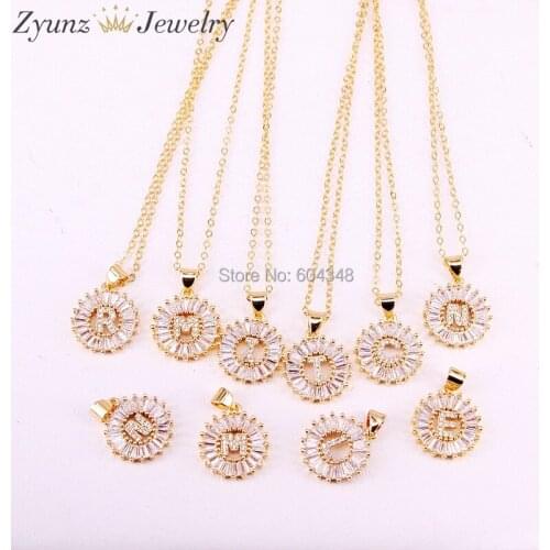 10 Strands ZYZ184-8497 Micro Pave CZ Small Letter Pendant Necklace A to Z 26 Letter Pendant Necklace Alphabet Letters Necklace