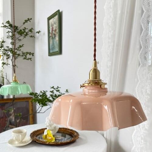 2021 New Vintage French LED Milk Glass Small Pendant Lights Modern Romantic Restaurant Bar E14 Suspension Luminaire