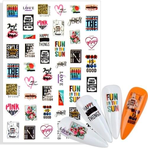 3D Nail Sticker English Letter Stickers for nail Foil Love Heart Leopard Design Nails Accessories Fashion Manicure Sticker