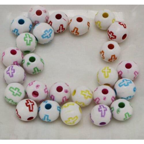 500 Mixed Color Acrylic Cross Pattern Round Spacer Beads 6mm Jewelry Kids Crafts