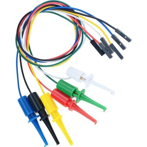 6PCS 30mm Female Head Line To Mini Single Test Hook Clip Test Probe Hook Round Crocodile Clip Hook Test Clip Connecting Wire