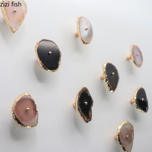 Agate Pattern Brass Hook Wall Decoration Clothes Hat Hook Wall Hanging Irregular Home Storage Sort Out Key Hook Four-piece Suit