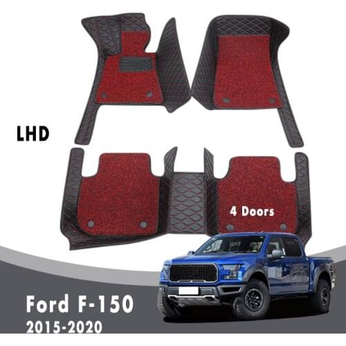 LHD Car Floor Mats For Ford F-150 4 Doors 2020 2019 2018 2017 2016 2015 Carpets Auto Double Layer Wire Loop Accessories Rugs