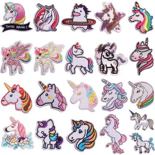 Sequins Embroidery Cloth Stickers Unicorns Embroidered Patches Flying Horse Iron on Patch Children Apparel Decorative Appliques