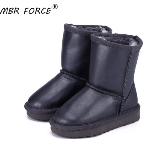 MBR FORCE Children Snow Boots 100% Genuine Leather Ankle Boots Warm Waterproof Winter Boots Boys Girls Shoes