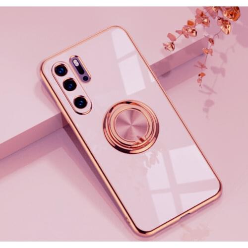 Luxury Plating Silicone Case For Huawei P30 Pro P20 Mate 20 P30Pro P Honor 20 30 Pro Phone Stand Ring Holder Soft TPU Full Cover