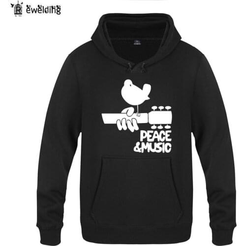 Mens Hoodies Music Rock Guitar Woodstock Printed Hoodie Men Fleece Long Sleeve Mans Sweatshirt Skate Hip Hop Pullover Coat New