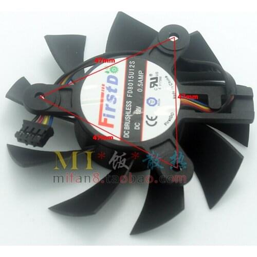 Firstd FD8015U12S DC 12V 0.50A Dia. 75mm C.T.C 47mm Server Cooling Fan