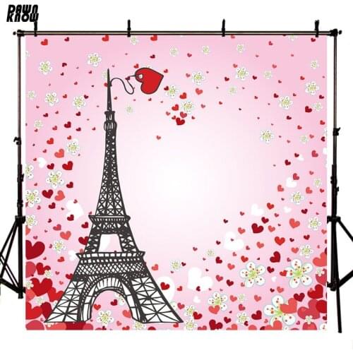 DAWNKNOW Valentine’s Day Photography Background Red Heart Eiffel Tower Photocall Love Photo Shoot Photographic Backdrop lv1440