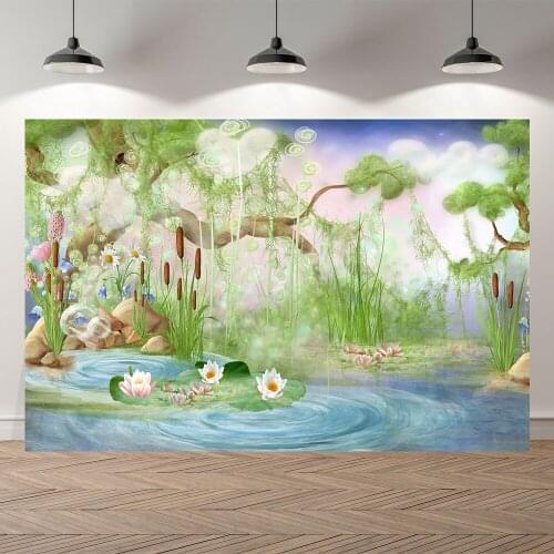 Tree River Lotus Firefly Children Wonderland Spring season Decor baby shower Background Printed Photographic studio Backdrop